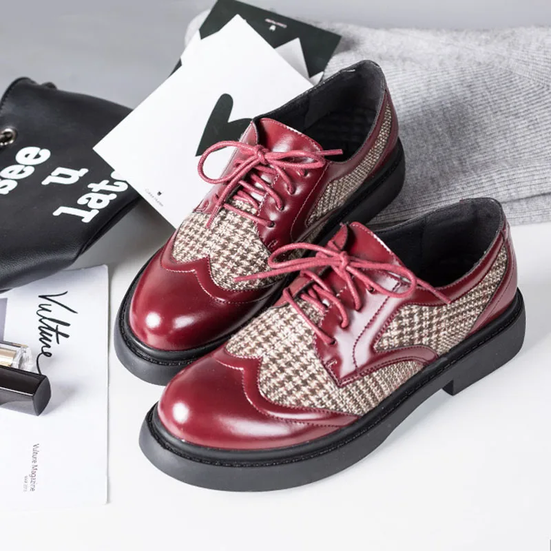 Women Oxford Luxury Brogue Shoes Women Designers Lace Up FLock+Leather Office Lady Shoes Platform Casual Oxford Shoes For Women (57)