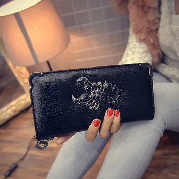 

Scorpion Decorate Women Leather Wallets Luxury Female Purse Women's Clutch wallet & Credit bag & Cellphone Bag for Women
