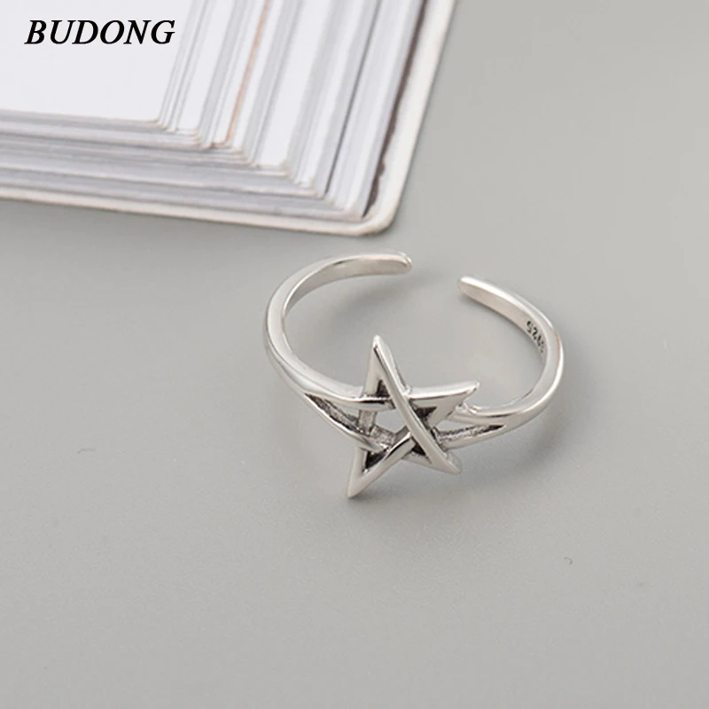 

BUDONG Infinity Authentic 100% 925 Sterling Silver Ring Women Star Open Finger Ring Women Sterling Silver Jewelry Gift XURT147
