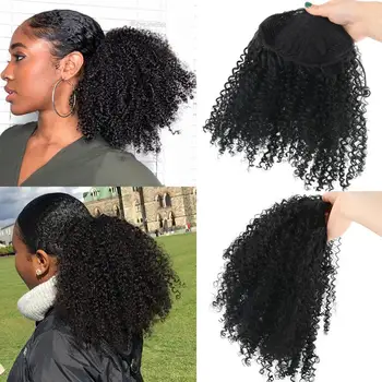 Deyngs Draw string Puff Afro Kinky Curly ponytail African American Short Wrap Synthetic clip in ponytail Hair Extensions 8inch 1