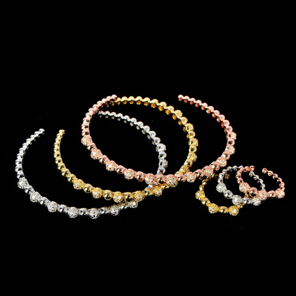 MECHOSEN Exquisite Multicolor Jewelry Set Round Stone Zircon Copper Ring Bangle For Women Anniversary Bride Wedding Ornament | Украшения и