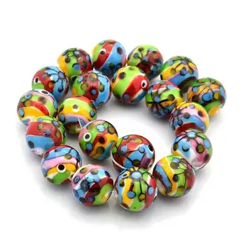 

16mm Multi-Color Handmade Lampwork Round Beads, Colorful,Hole: 2mm,50pcs/lot