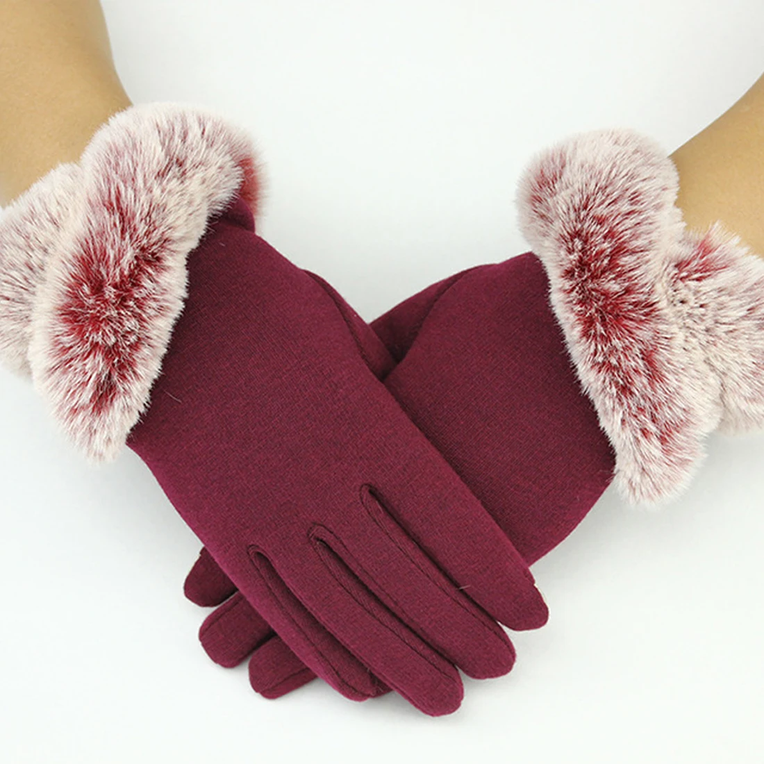 Brand Women's Winter Gloves Cashmere Thin Wrist Gloves Warm Fake Rabbit