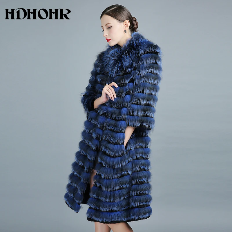 HDHOHR Новинка 100% натуральное меховое пальто из серебристой лисы Зимние