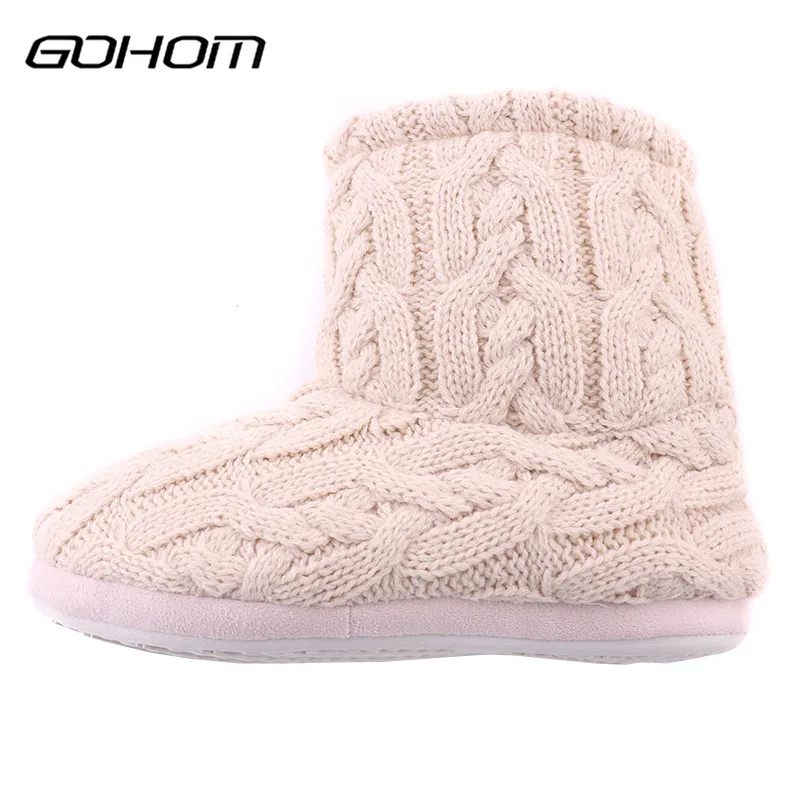 GOHOM Ankle Woolen Home Boots Girl GreyPink Bow Decoration Winter Warm Footwear Soft Plush Nonslip Shoe Sapato Feminino Pantufa (4)