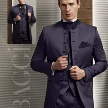 Индивидуальные жениха Смокинги для женихов Стенд воротник щепка синий классический Для мужчин свадебные костюмы для выпускного дружки утро платье куртка+ Брюки для девочек+ жилет