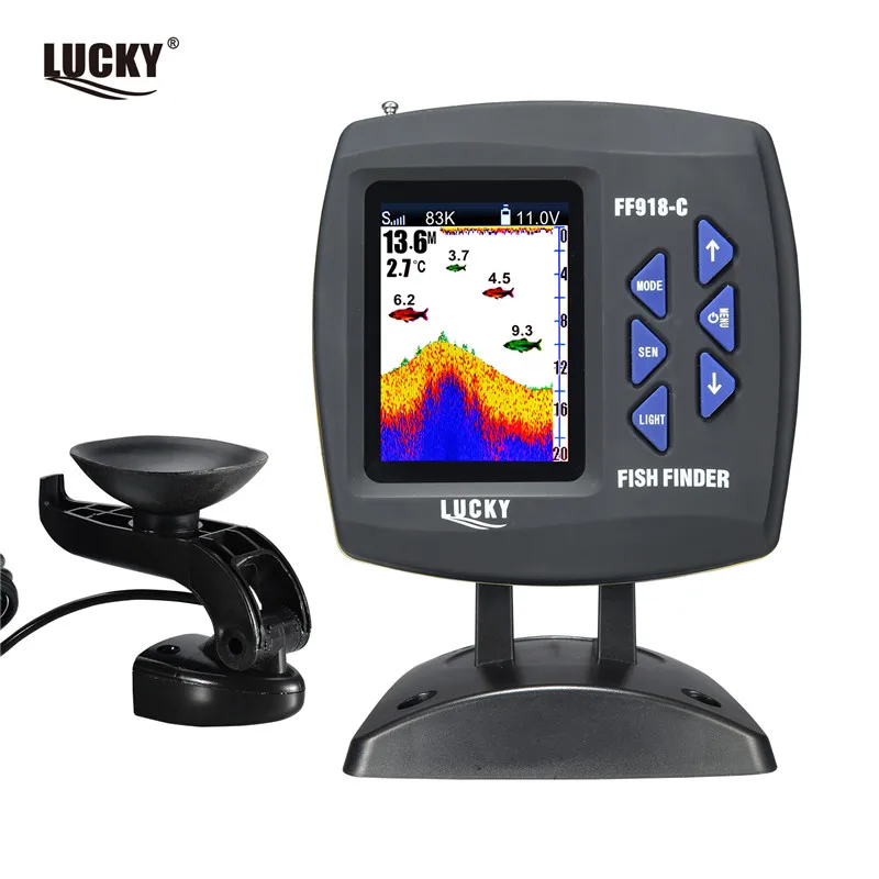 

Russian menu!LUCKY FF918-C100DS Color Screen Boat Fish Finder Dual Frequency 328ft/100m water depth boat fish finder