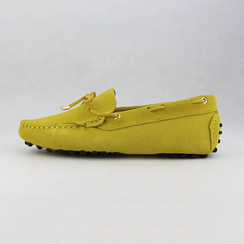 Модная женская обувь на плоской подошве из натуральной кожи; сезон весна-лето; повседневные Лоферы ручной работы на плоской подошве; женская обувь для вождения; Мягкие Мокасины - Цвет: Yellow