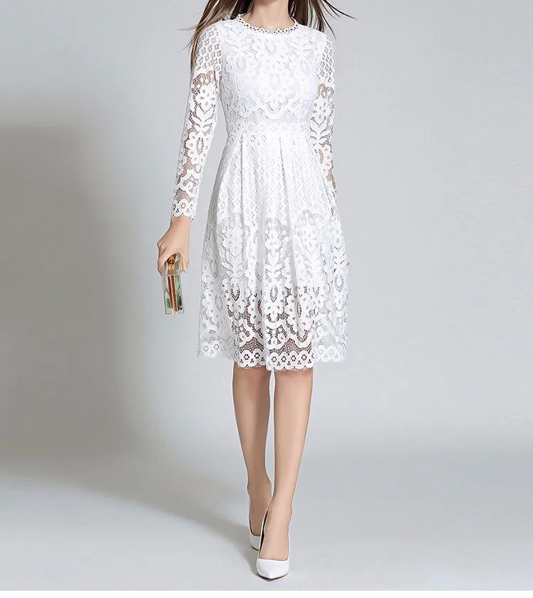 white Long Sleeve Lace Mini Dress 
