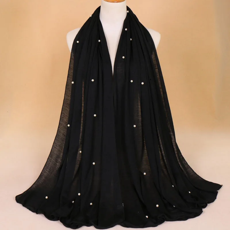 21 цвет 180*80 см простой Джерси с бисером хиджаб обертывание хлопок эластичный ислам шали жемчуг Макси-шарф мусульманский головной убор платок Sjaal
