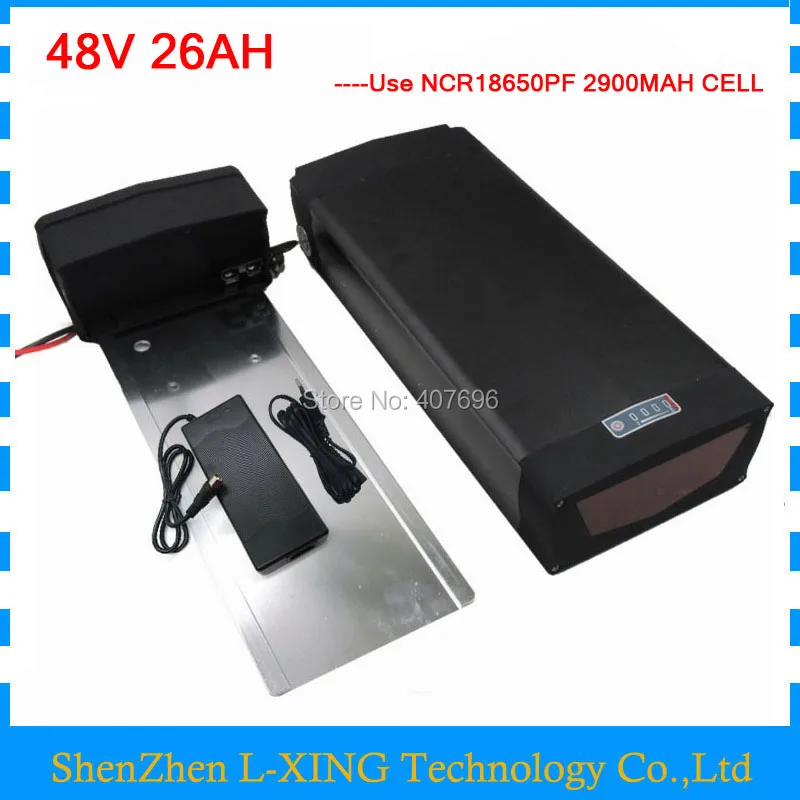 

1000W 48V 18650 battery pack 48V 26AH rear rack ebike lithium battery with tail light and USB Port use 29PF 2900mah cell 30A BMS