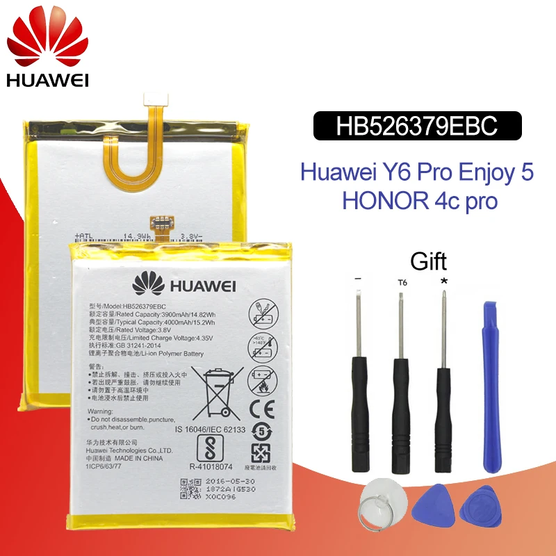 

Original Battery For HUAWEI Y6 Pro Enjoy5 HB526379EBC 4000mAh For Huawei Honor4C Pro TIT-AL00 TIT-CL10 Replacement Phone Battery