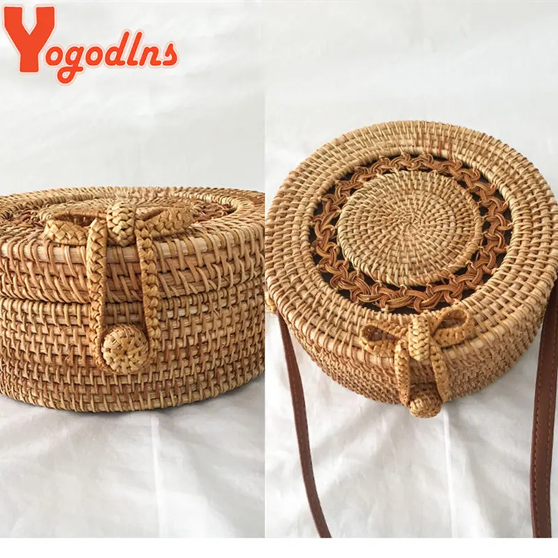 Yogodlns جولة حقائب قش النساء الصيف كيس الروطان اليدوية المنسوجة الشاطئ Crossbody حقيبة دائرة بوهيميا يد بالي مربع Yogodlns جولة حقائب قش النساء الصيف كيس الروطان اليدوية المنسوجة الشاطئ Crossbody حقيبة دائرة بوهيميا يد بالي مربع
