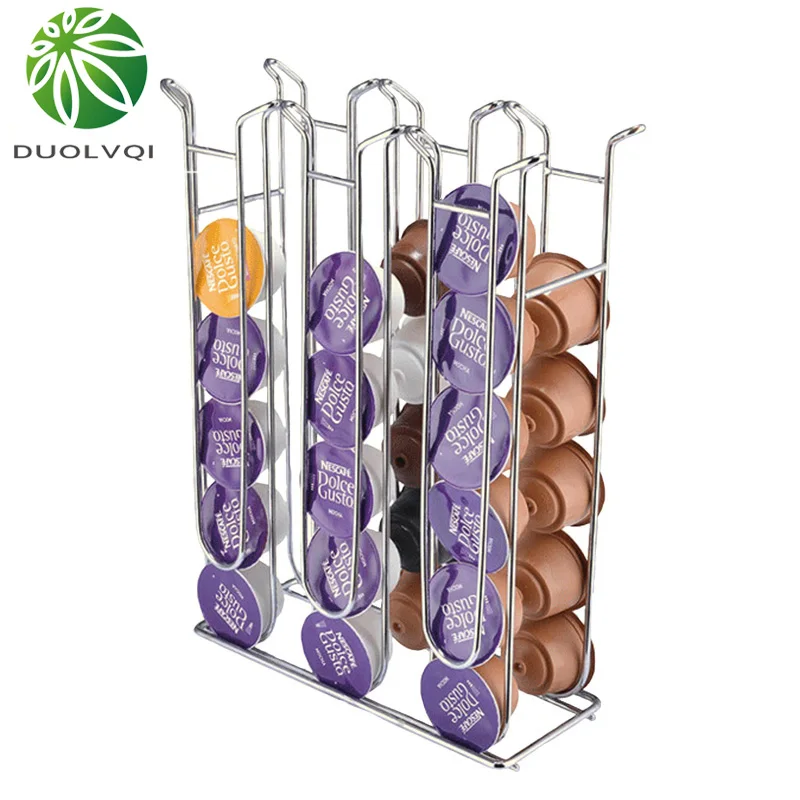 

Duolvqi Metal Capsule Coffee Pod Holder Tower For Dolce Gusto Iron Chrome Plating Display Rack Storage Capsule Organizer Tools