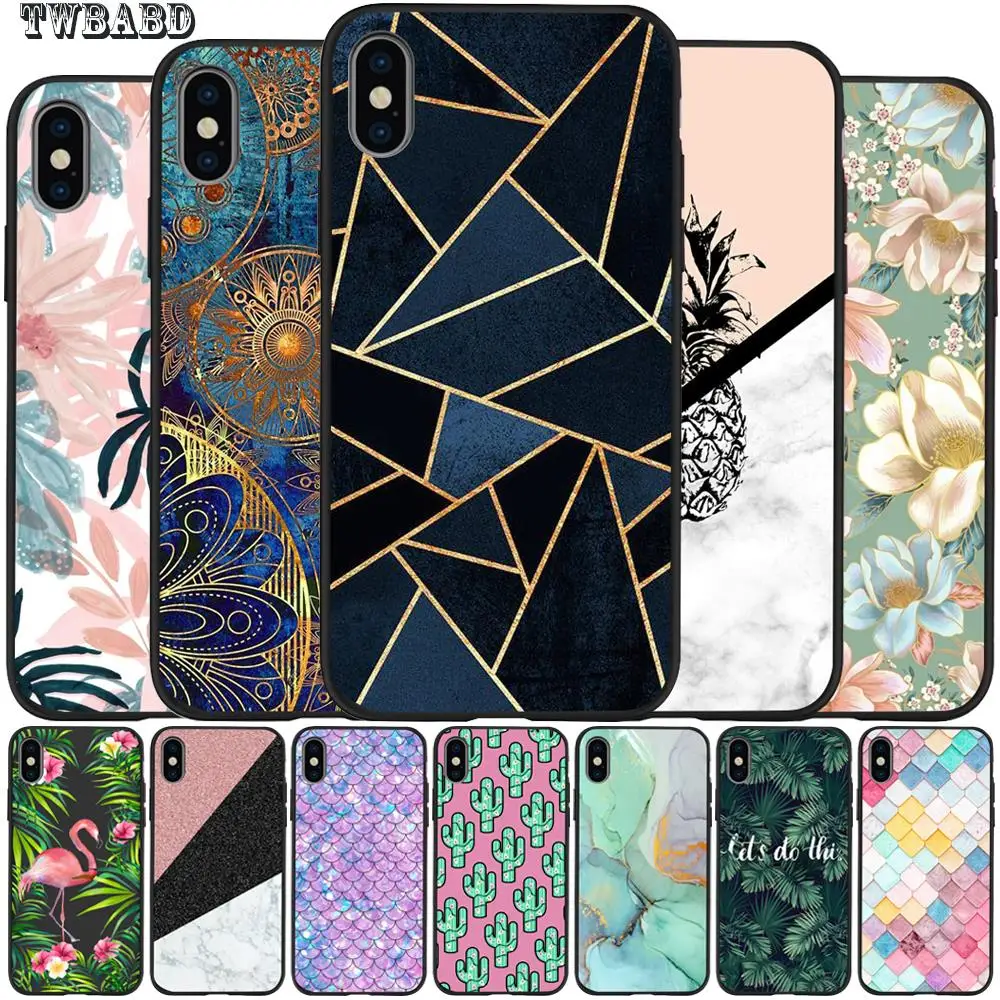 Фламинго мраморный кактус листья Роскошный чехол для телефона Funda iphone 8 7 X XS Max XR 6