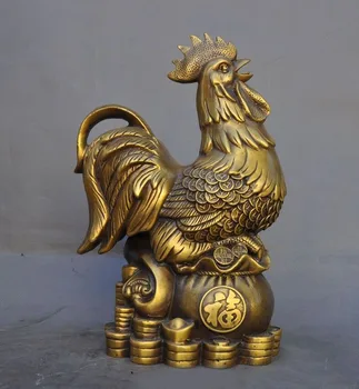 

christmas China fengshui brass Wealth Yuanbao Money Bag Zodiac Cock Rooster Chicken statue New Year