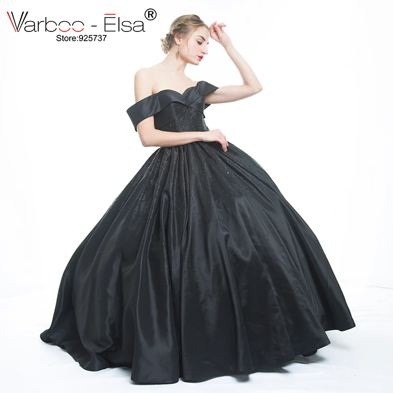 Elegant Black Ball Gown Sweetheart Neck Off Shoulder Beading Formal Evening Gowns Dresses Satin Evening Dress Vestido De Noiva black evening dresses