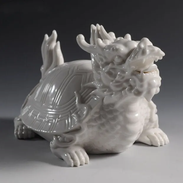 Chinese Dehua White Porcelain Dragon Dragons Loong Tortoise Turtle