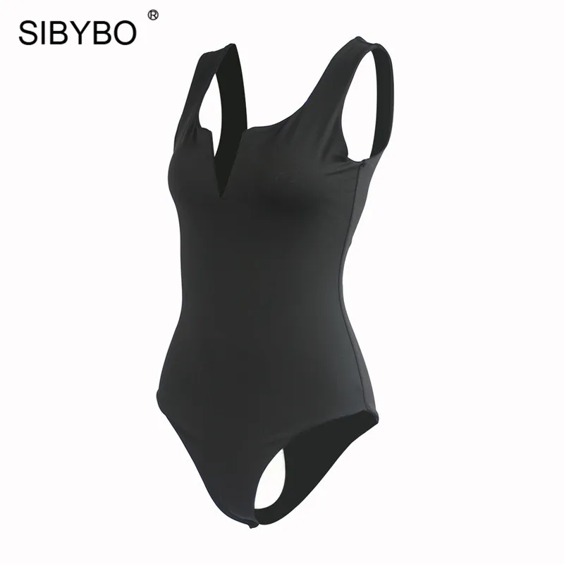 Женский облегающий боди Sibybo с глубоким вырезом без рукавов открытой спинкой для