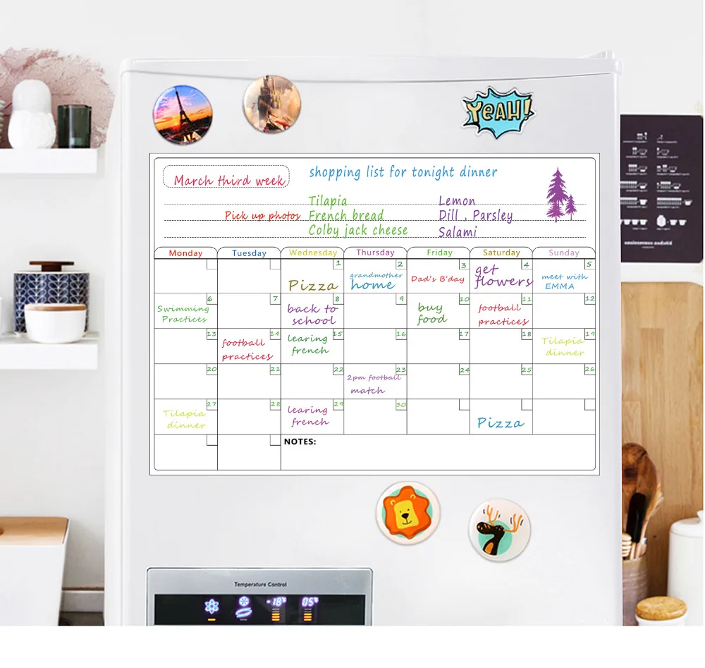 Магнитный холодильник сухой стирающийся календарь A3 Магнитный Еженедельный для холодильника список продуктов холодильник магнитные наклейки на доску