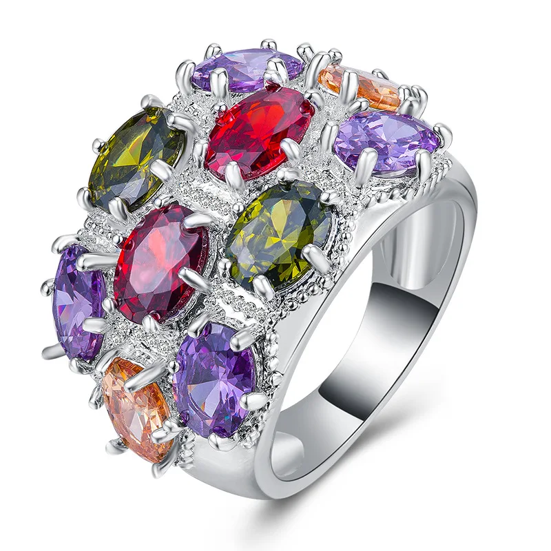 

Rose gold rings ruby ring Topaz crystal gold opal Turquoise amethyst Colorful mixed color zircon Plated 925 Silver Ring B1181