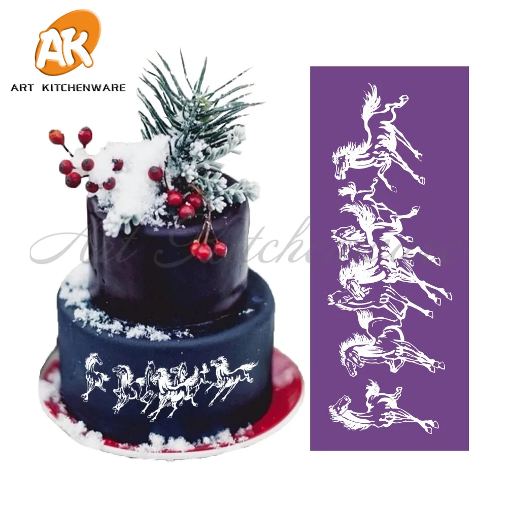 New Running Horses Mesh Stencil Lace Cake Stencil Template