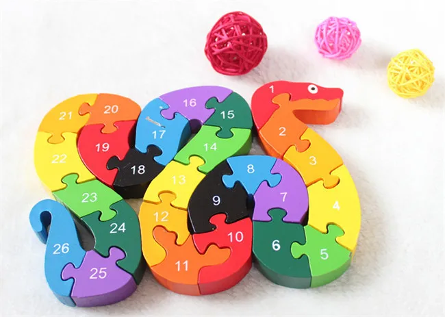 New wooden toy Animal Finger Snake Puzzle Baby toy Free shipping