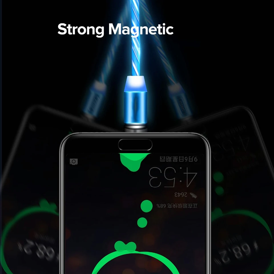 Магнитный светящийся Usb кабель для телефона Usbc type c Android зарядный Кабо Micro Xiaomi Redmi Y3