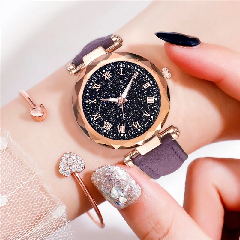 

Temperament Girl Automatique Woman Starry Sky Clock Watches Woman Simple Ladies Luminous Belt Watch Rosefield Watch urvoi New *A