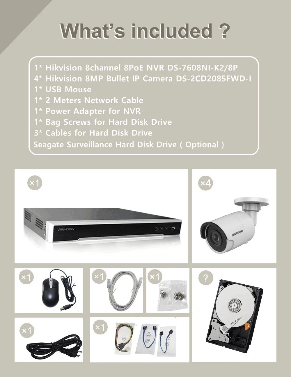 Hikvision камера безопасности наборы встроенных Plug& Play H.265 NVR 8CH 8POE и 4 шт. 8MP IP камера DS-2CD2085FWD-I WDR POE Bullet