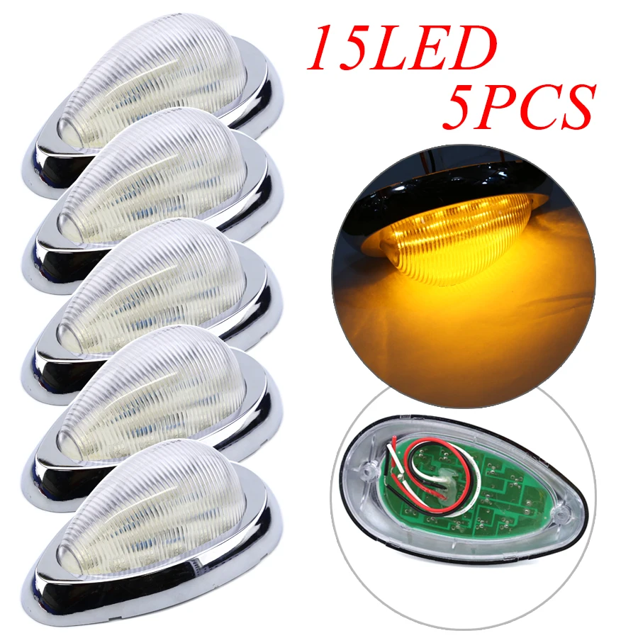 5PCS 6" Clear Yellow Side Marker Light Turn Signal High Brightness car