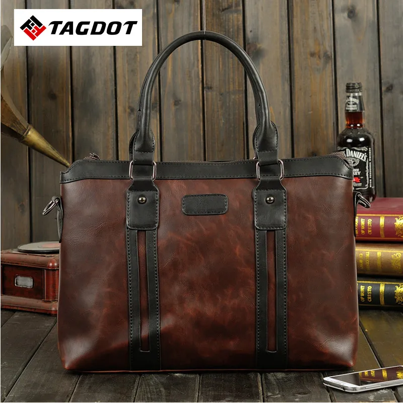 2017 New Fashion Retro Men Bag PU Leather Men's Handbags Casual Business Shoulder Bag Black Brown File Package Laptop Bags 