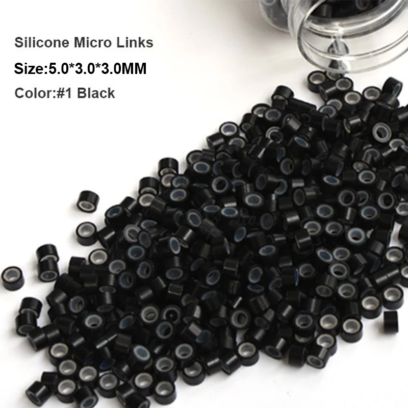 Silicone Hair Extension Beads 5.0*3.0*3.0MM 1000Pcs/Bottle 1 Black