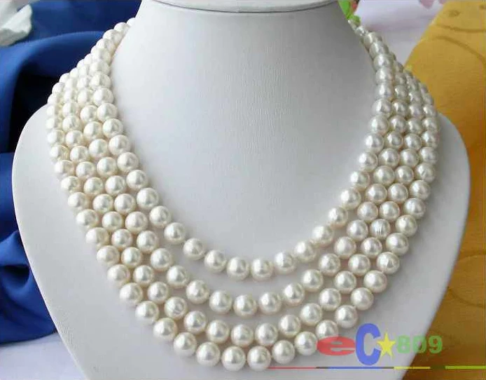 

FREE SHIPPING>>>@@ > wholesale 4ROW 10MM WHITE ROUND FRESHWATER CULTURED PEARL NECKLACE