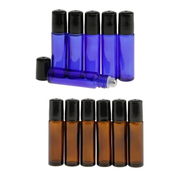 

12 Pieces 10ml Empty Glass Roll On Bottles for Essential Perfume Brown Blue Mixed