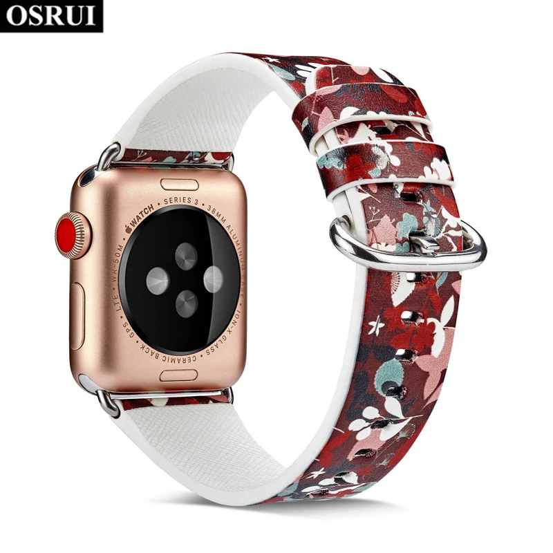 

Leather Printed Strap for apple watch band 4 44mm 40mm Floral Pattern Fashion watchbands bracelet correa iwatch 3/2/1 42mm 38mm