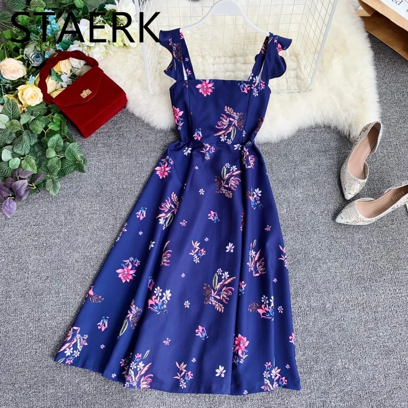 

STAERK 2019 Flower Dress with Mu ear Suspension Belt ength Skirt 4 Colors Summer Maxi Party Dress Sleeveless Infinity Beach