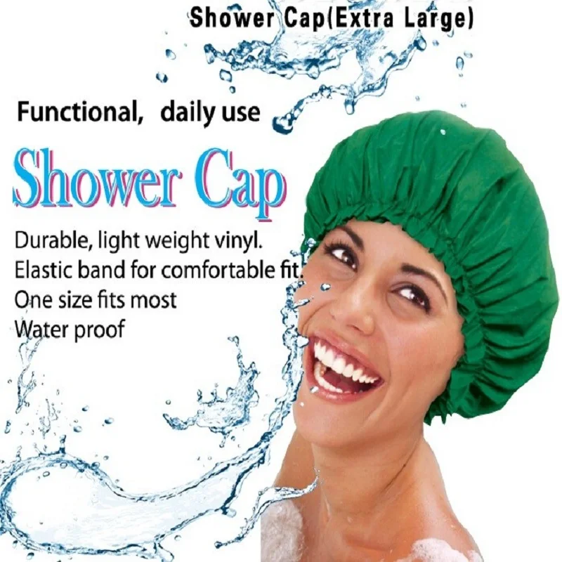 Waterproof Vinyl Extra Large Shower Cap Breathable PVC Adults Solid Bath Hats For Women Long