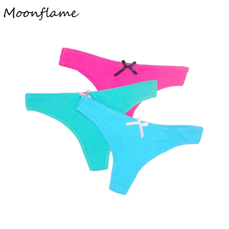 

Moonflme 3 pcs/lots New Arrival 2019 Sexy String Women Cotton Panties Woman Underwear With Bow 87295