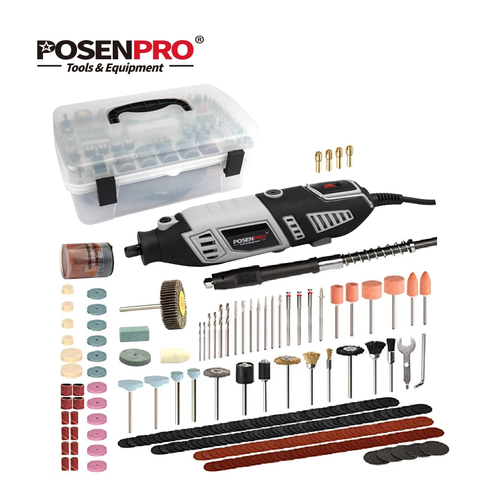 

POSENPRO 170W Electric Mini Grinder Variable Speed Rotary Tool Kit Multi-Function Flex Shaft 218-Piece Accessories Kites Kit