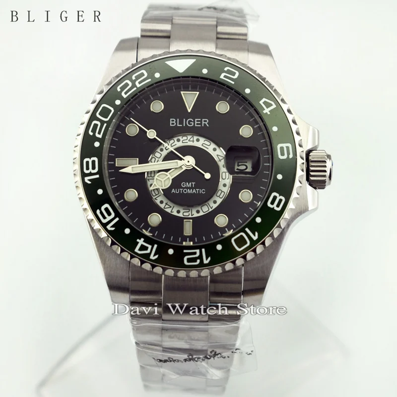 

43mm Bliger 2017 NEW Black Dial Green Ceramic Bezel Automatic Date Men's Watch