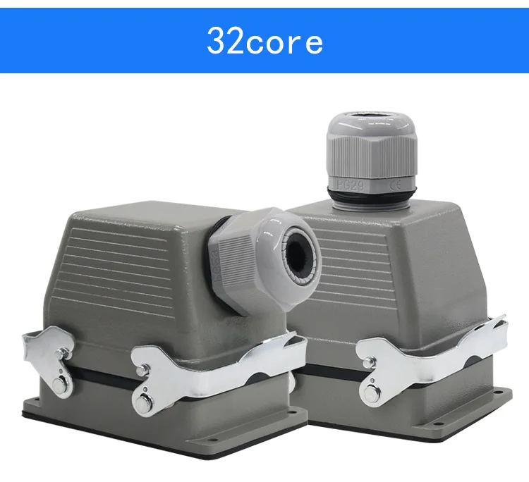 Superior e Lateral Heavy duty Conector Retangular Hdc he 4 e 6 e 10 e 16 e 20 e 24 e 32 e 48 Núcleo Plugue Aviação 16a Industrial à Prova d' Água 20 Conector resistente retangular hdc-he-4 6 10 16