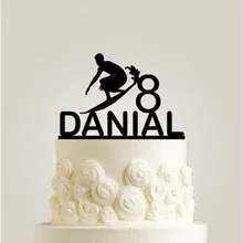 Персонализированная Спортивная Тема Топпер для торта на день рождения вечерние аксессуары для торта для серфинга акриловая древесина заказное имя возрастные товары для украшения торта