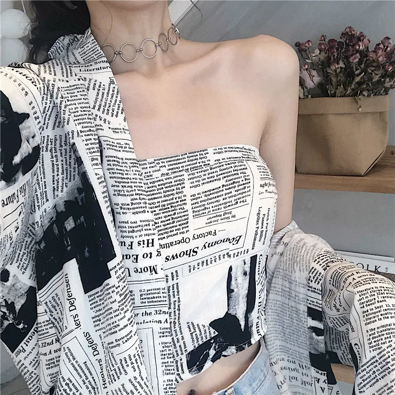 

2Pcs blusas plus size Harajuku Punk Gothic Blouse Tops Women Korean Long Sleeve printed Kpop Shirts Summer Top For Women