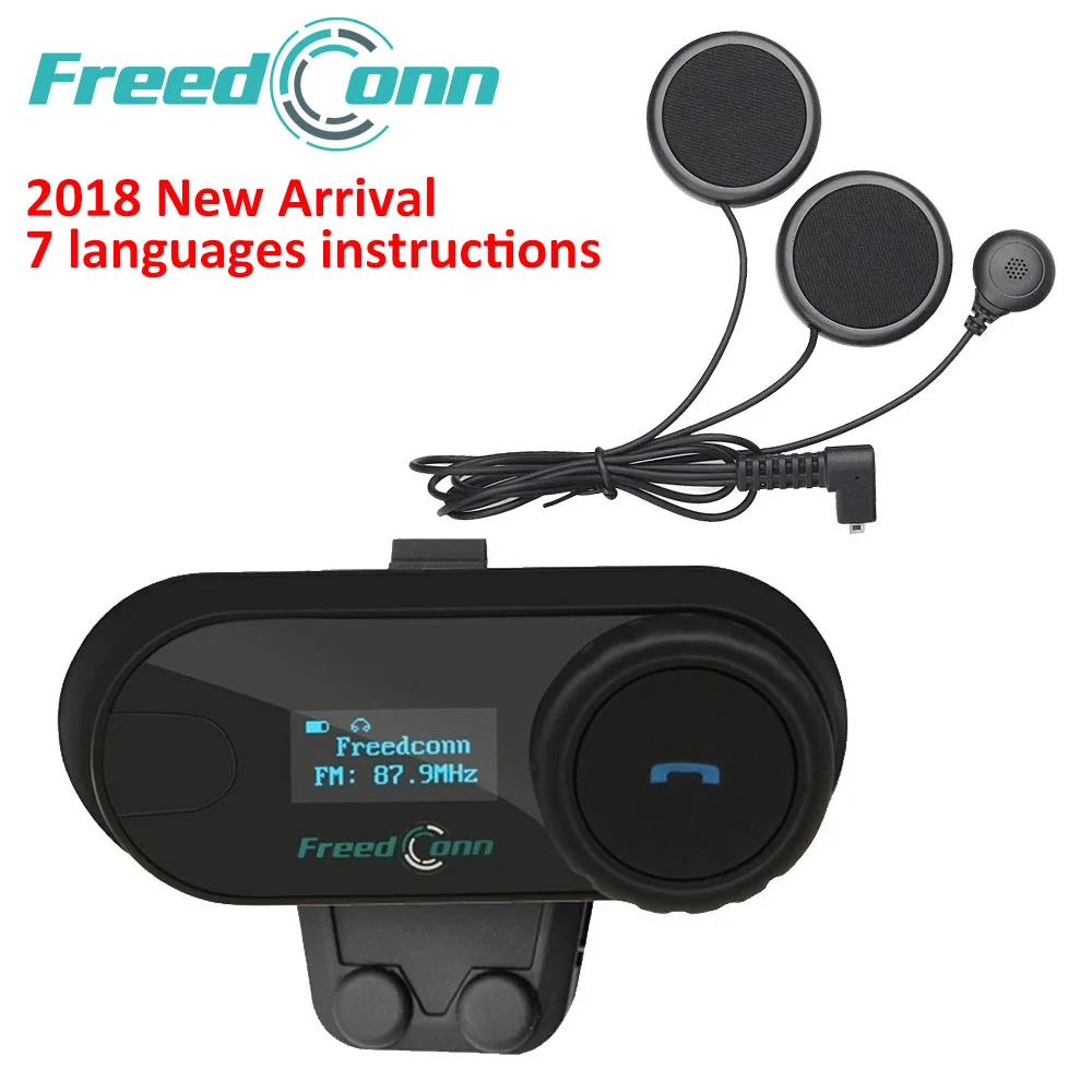 FreedConn 2018 TCOM-SC BT переговорные мотоциклетный шлем беспроводной Bluetooth гарнитура домофон с ЖК, радио мягкий микрофон - изображение