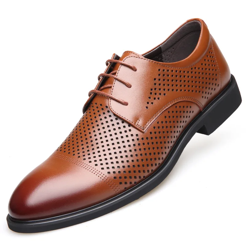 

Men shoes luxury brand Summer Fashion Genuine Casual Lace Up Men Shoes Punch Lace Breathable Hollow Business Shoes Oxfords