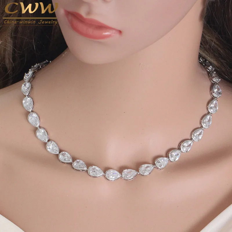 CWWZirconsBrandClassicWhiteGoldColorBigCubicZirconiaChokers
