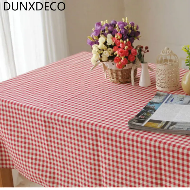 

DUNXDECO Tablecloth Cotton Table Cover Fabric England Classical Red Check Coffee Store Party Mesa Decorative Mat Home Textile