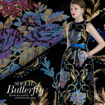 

2016 autumn Hot sale French imports jacquard tapestry satin fashion fabric for dress coat tissu au meter bright cloth DIY