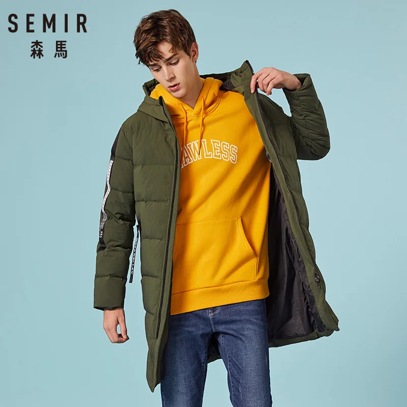 SEMIR русский Зимний пуховик, Мужская брендовая одежда, длинное теплое плотное пальто на 80% сером утином пуху, мужские зимние куртки для мужчин